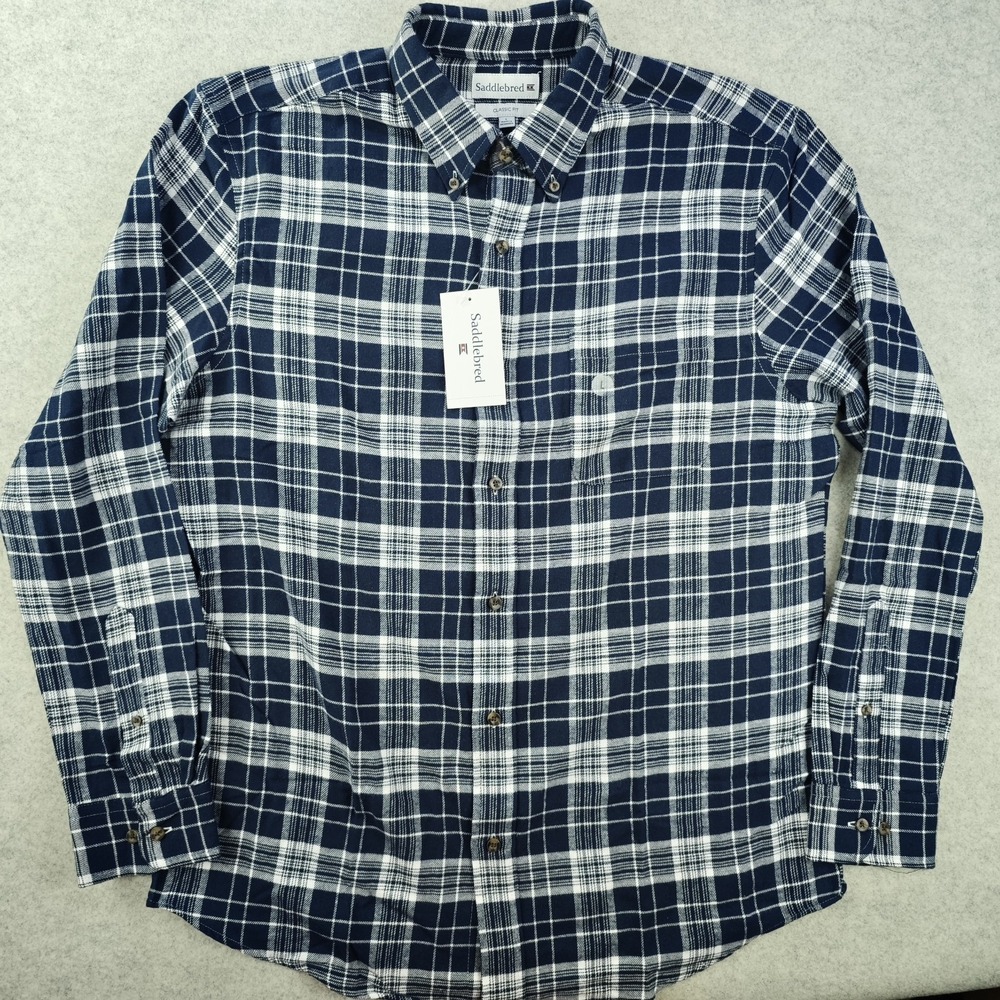 New Saddlebred Shirt Mens Large Classic Fit Lightweight‎ Flannel Blue Plaid